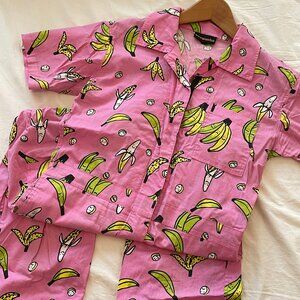 Nooworks half zip Banana print Cotton Jumpsuit S